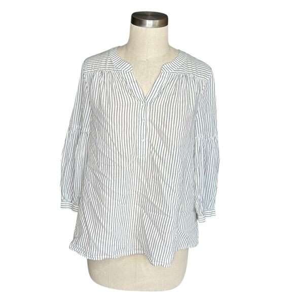 JOIE White Gray Striped Popover Blouse Women's Size Small Lightweight Knit Chic - Picture 1 of 5